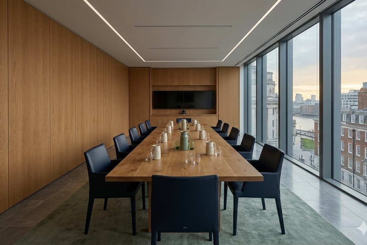 TML board structure, an empty boardroom in soft natural light