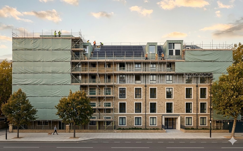 Retrofit-in-progress on an existing residential block